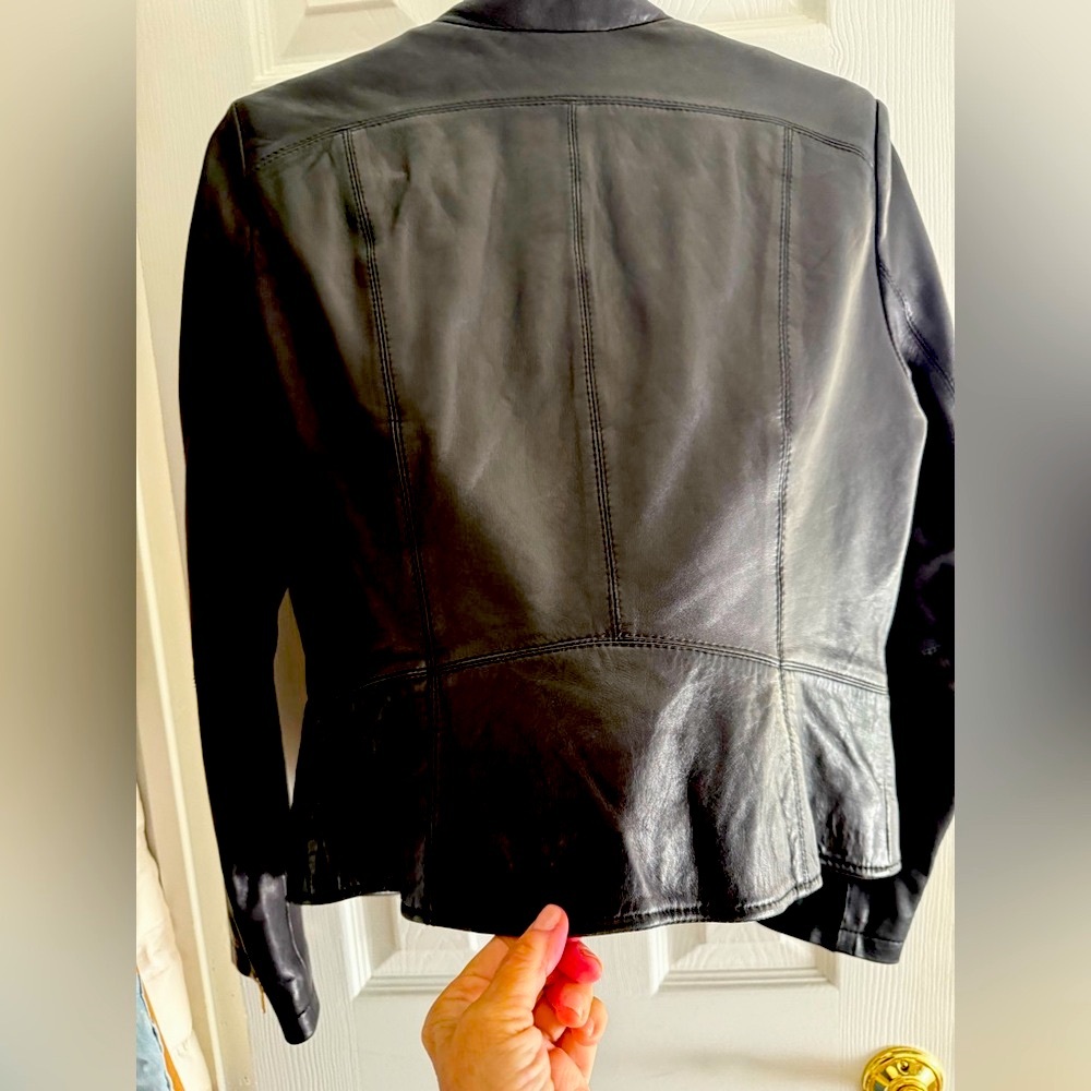 Zara Black Leather Women’s Zippered Moto Jacket, fitted, casual, stand collar, L - Picture 10 of 12